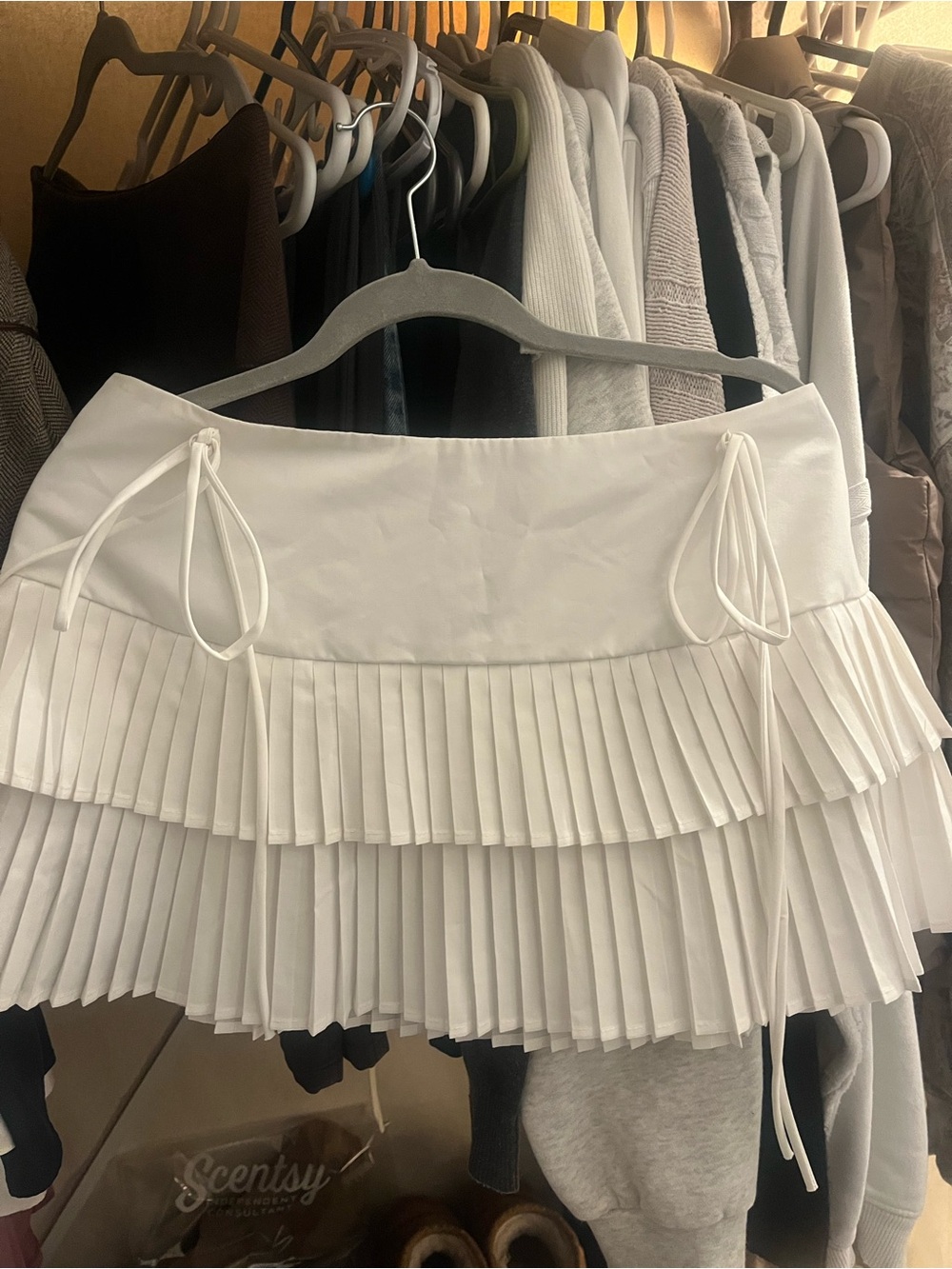 Urban Outfitters White Pleated Mini Skirt with Side Ties
